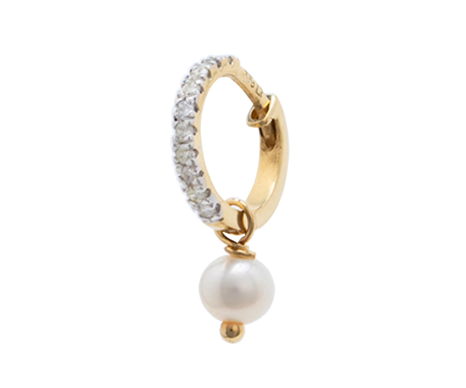 Picture of  Luna Rae solid 9k gold Adeline Huggies in Solid 9K Gold with Diamonds & Freshwater Pearls